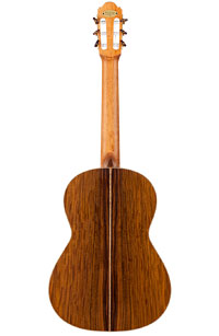 Kremona 90 Year Anniversary, classical guitar with solid cedar top and back and sides made of solid Pau Ferro, back view