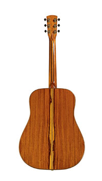 Shape D-417 HG SCEB, acoustic guitar in Dreadnought shape with solid spruce top and solid back and sides made of granadillo, with pickup, scalloped cutaway and armrest, back view